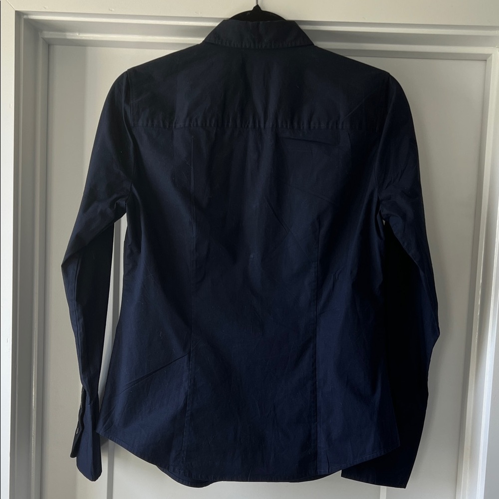 J. Crew Collection Navy Perfect Shirt with Embellished Collar - Picture 3 of 5